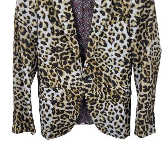 Leopard Print Mens Satin Blazer Jacket L/46 Single-Breasted Party Stage Suit - Picture 5 of 14